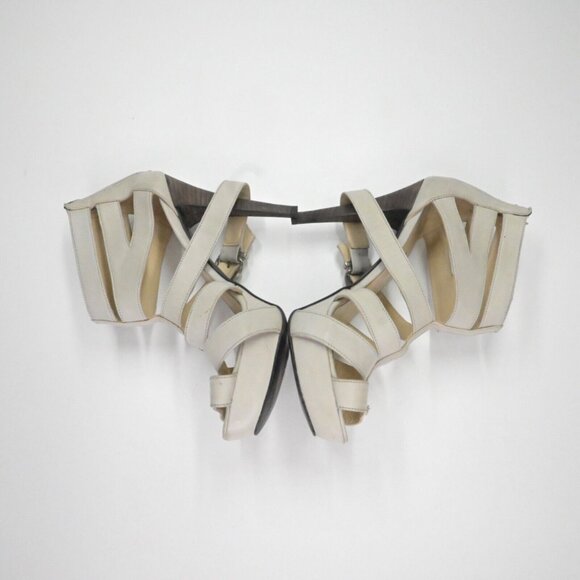 Vtg INNUE Heels Womens Size 38 Gray Leather Strappy Buckle Stiletto Back Zip 00s - Picture 9 of 14